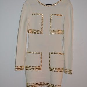 White Gold Studded Long Sleeve Dress